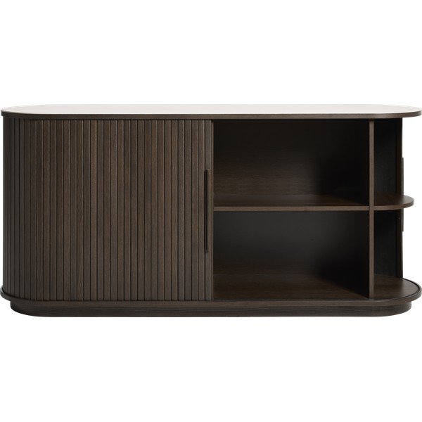 Tamsios natūralios spalvos iš keraminės plokštės šoninė spintelė su stumdomomis durimis 165x76x45 cm Enna – Unique Furniture-image-2