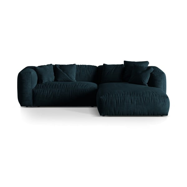 Tamsiai mėlynos spalvos iš velveto modulinė kampinė sofa (su dešiniuoju kampu/su gultu) Martina – Micadoni 