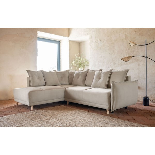 Sulankstoma kampinė sofa iš kordinio velveto smėlio spalvos (su kairiuoju kampu) Lazy Lukka – Miuform-image-3