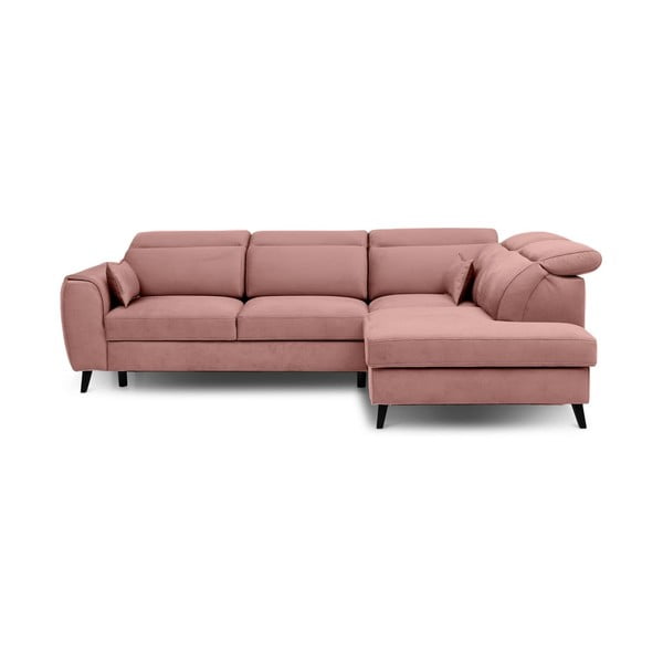 Rožinės spalvos iš velveto sulankstoma/su sandėliavimo vieta kampinė sofa (su dešiniuoju kampu/„L“ formos) Noble – ELTAP