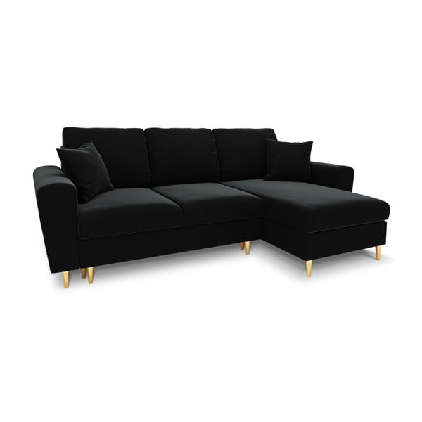 Juodos spalvos iš velveto sulankstoma/su sandėliavimo vieta kampinė sofa Kyoto – Cosmopolitan Design