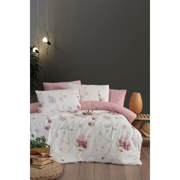 Viengulė/itin ilga patalynė baltos spalvos/rožinės spalvos su paklode/3 dalių 160x220 cm Floral – Mila Home-image-2