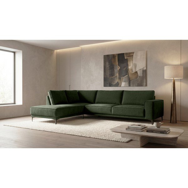 Žalios spalvos kampinė sofa iš šenilinio audinio (su kairiuoju kampu/„L“ formos) Copenhagen – Scandic-image-1