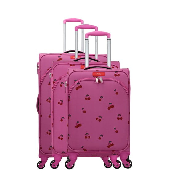 3 rausvų lagaminų su ratukais rinkinys Lollipops Cherry