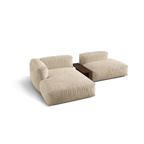 Smėlio spalvos iš velveto modulinė kampinė sofa (su kairiuoju kampu/su gultu) Martina – Micadoni -image-3