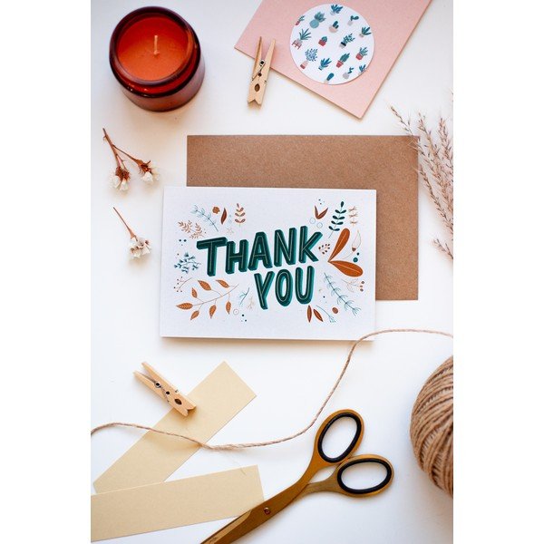 Padėkos atvirutė iš perdirbto popieriaus su vokeliu Printintin Thank you, A6 formato-image-1