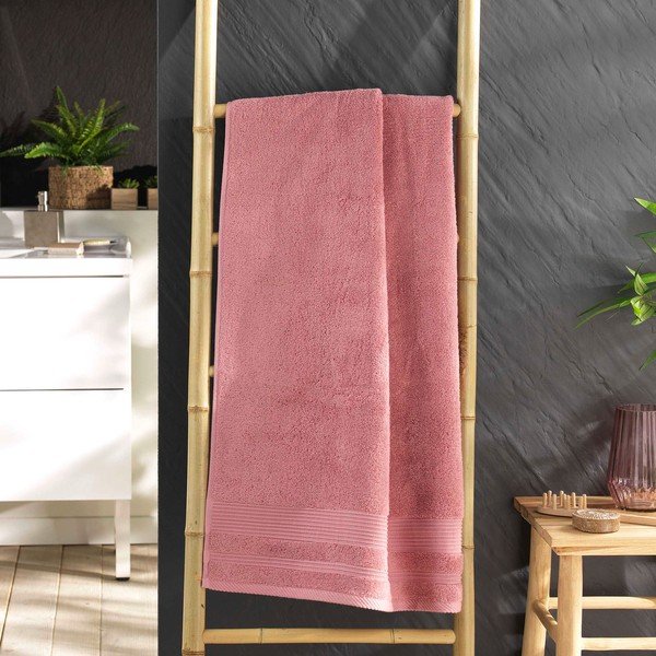 Iš frote audinio iš medvilnės vonios rankšluostis rožinės spalvos 70x130 cm Tendresse – douceur d'intérieur-image-1