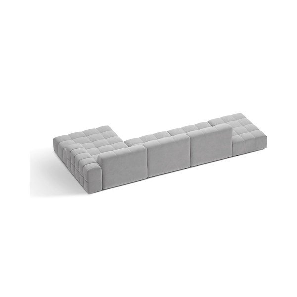 Šviesiai pilkos spalvos kampinė sofa iš velveto (su dešiniuoju kampu/su gultu) Chicago – Cosmopolitan Design-image-2