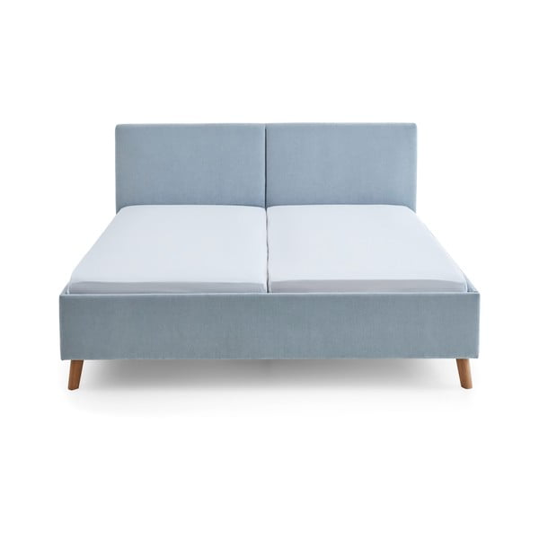Šviesiai mėlynos spalvos dvigulė lova audiniu dengta su lovos grotelėmis 180x200 cm Piano – Meise Möbel-image-4