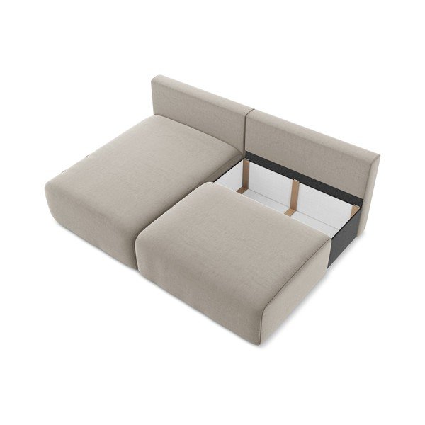 Taupe spalvos sulankstoma/su sandėliavimo vieta kampinė sofa iš velveto (su kairiuoju kampu/su gultu) Kalena – Makamii-image-4