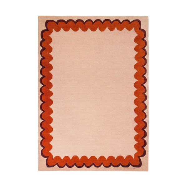 Rankų darbo oranžinės spalvos/natūralios spalvos iš vilnos kilimas 140x200 cm Wiggle Wool – Flair Rugs
