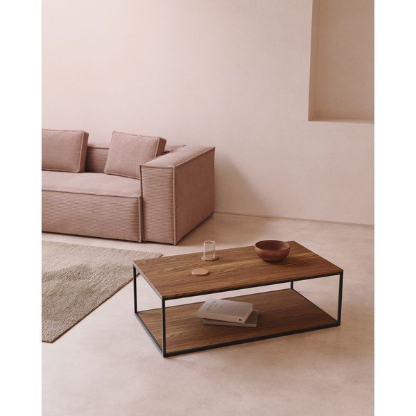 Tamsios natūralios spalvos kavos staliukas su riešutmedžio dekoro stalviršiu 60x110 cm Yoana – Kave Home-image-1