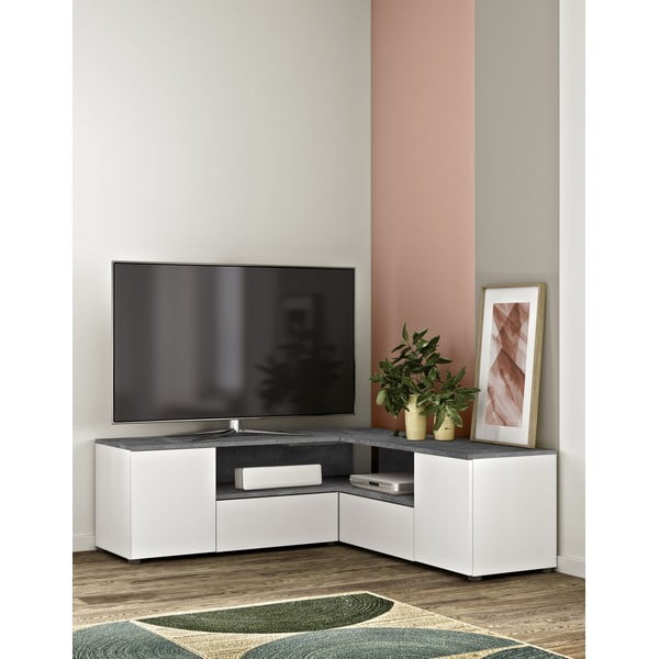 TV spintelė baltos spalvos/pilkos spalvos su betono dekoru 130x46 cm Angle – TemaHome-image-1