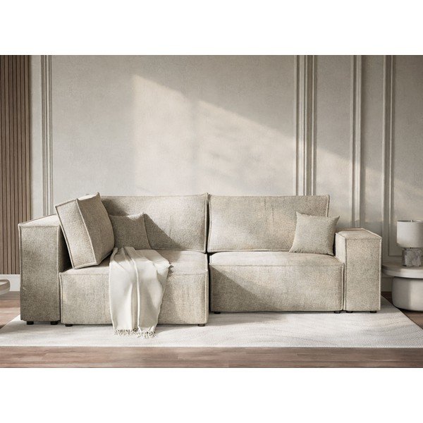 Smėlio spalvos sulankstoma/su sandėliavimo vieta kampinė sofa iš šenilinio audinio (su kairiuoju kampu/„L“ formos) Tonga – Maison de Rêve-image-1