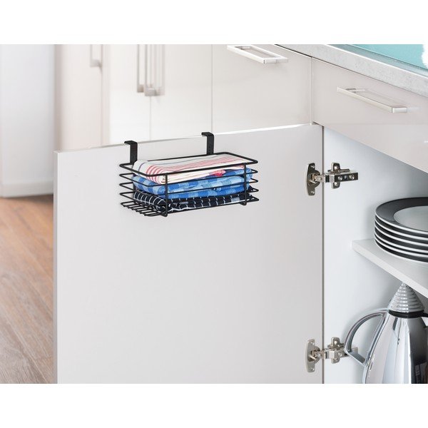 Juodas pakabinamas metalinis krepšelis virtuvės durims Wenko Slim, 24 x 15 cm-image-1