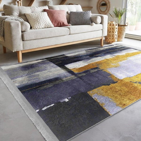 Skalbiamas kilimas geltonos spalvos/tamsiai mėlynos spalvos 80x150 cm Unique – Mila Home-image-1