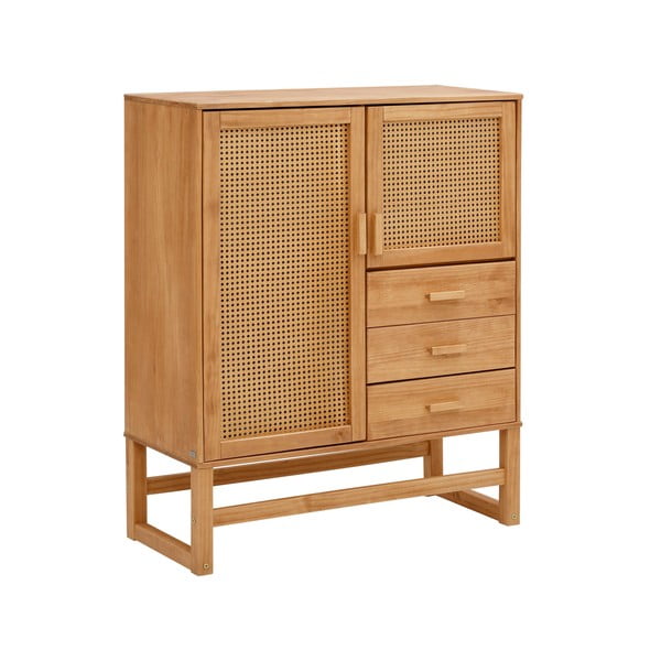 Pušinė komoda su rotango durelėmis Støraa Jolene, plotis 90 cm-image-2