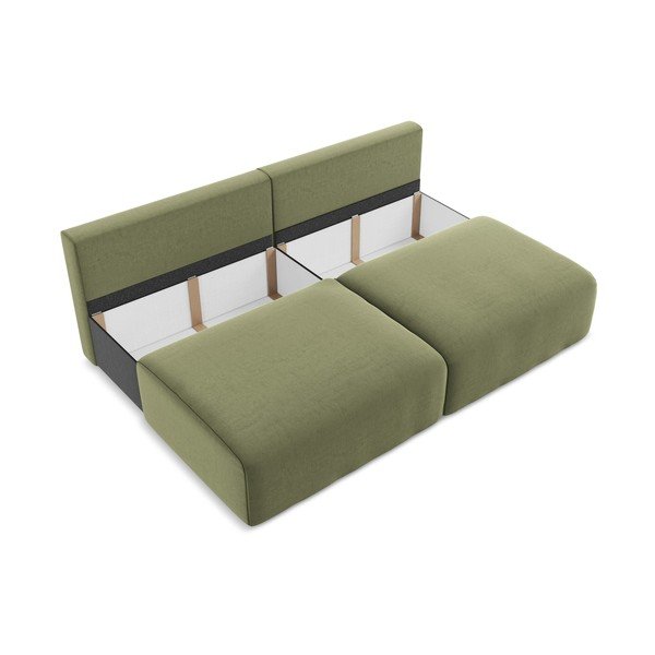 Žalios spalvos sulankstoma/su sandėliavimo vieta sofa iš velveto 216 cm Kalena – Makamii-image-4