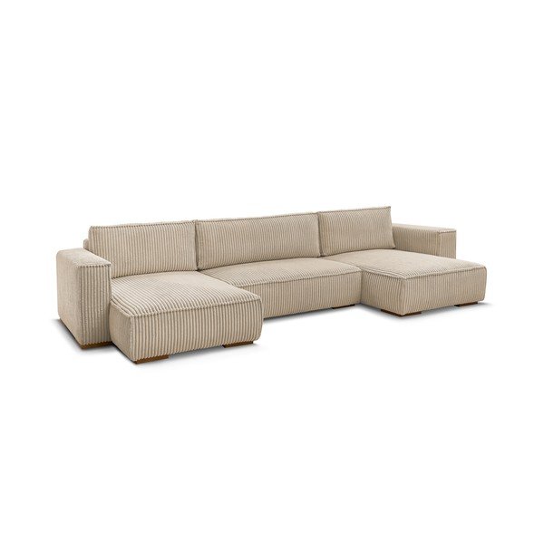 Šviesiai rudos spalvos iš kordinio velveto sulankstoma/su sandėliavimo vieta kampinė sofa („U“ formos) Chelsea – Bobochic Paris-image-3