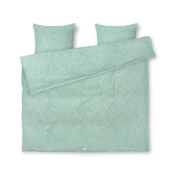 Dvigulė/itin ilga patalynė baltos spalvos/žalios spalvos iš organiškos medvilnės 200x220 cm Monochrome Lines – JUNA