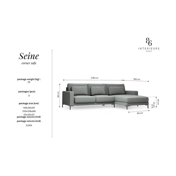 Tamsiai pilka kampinė sofa Interieurs 86 Seine, kampas dešinėje-image-4