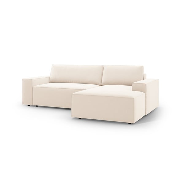 Iš velveto sulankstoma/su sandėliavimo vieta kampinė sofa smėlio spalvos (su dešiniuoju kampu/su gultu) Jodie – Micadoni -image-2