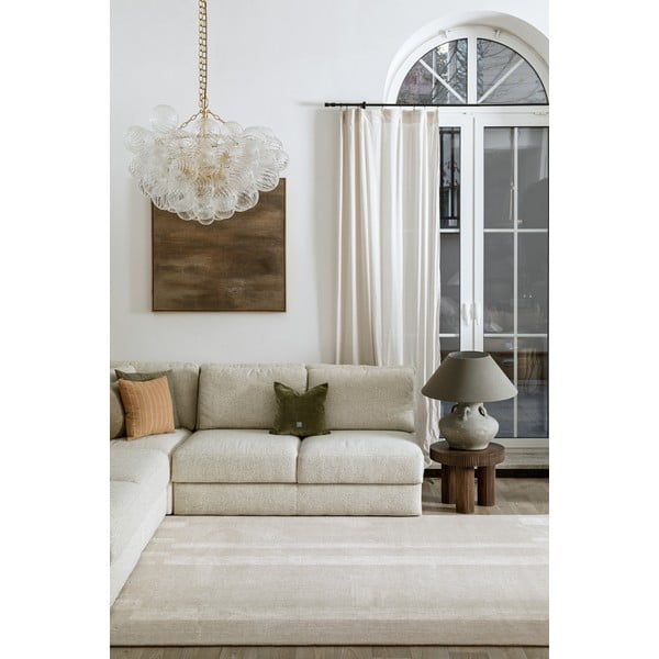 Pilkai smėlinės spalvos iš vilnos kilimas 133x190 cm Agnus Brush Lines – Agnella-image-1