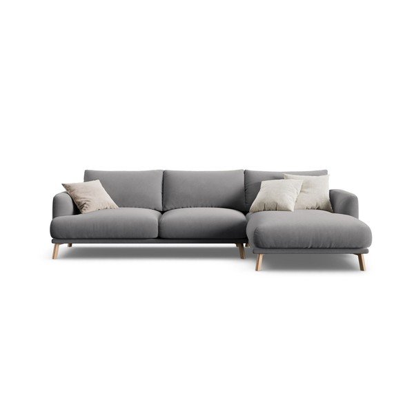Pilkos spalvos kampinė sofa iš velveto (su dešiniuoju kampu/su gultu) Naomi – Micadoni 