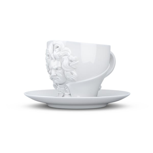 Balto porceliano puodelio ir lėkštės rinkinys 58products Ludwig van Beethoven, tūris 260 ml