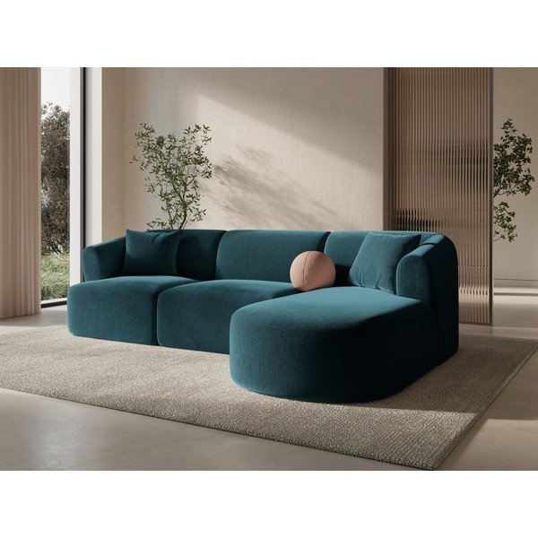 Smaragdinės spalvos kampinė sofa iš velveto (su dešiniuoju kampu/su gultu) Campi – Cosmopolitan Design-image-1