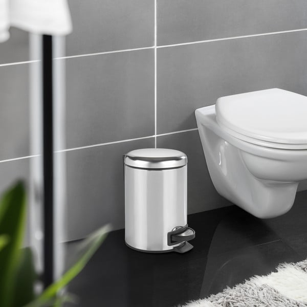 Sidabrinės spalvos šiukšliadėžė su pedalu Wenko Leman Shiny, 3 l-image-1