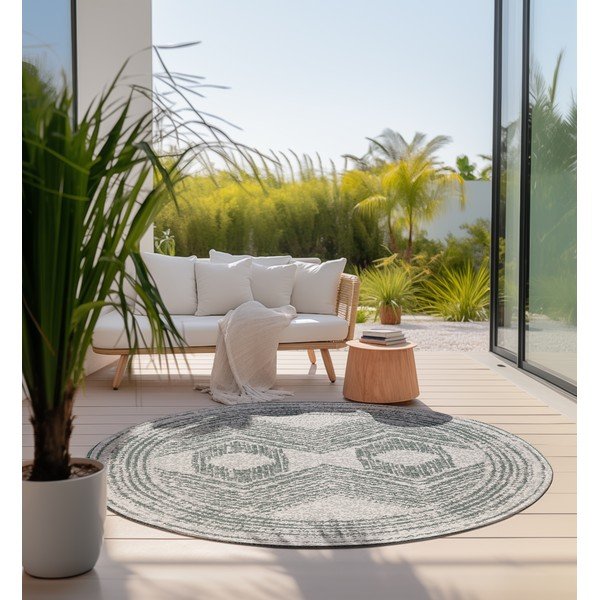 Apvalios formos lauko kilimas žalios spalvos/kreminės spalvos ø 140 cm Gemini – Elle Decoration-image-1