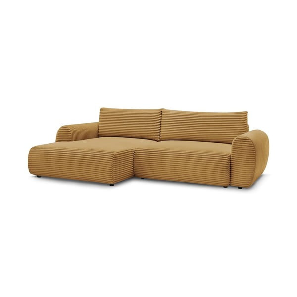 Iš kordinio velveto sulankstoma kampinė sofa garstyčių spalvos (su kairiuoju kampu) Lucien – Bobochic Paris-image-3
