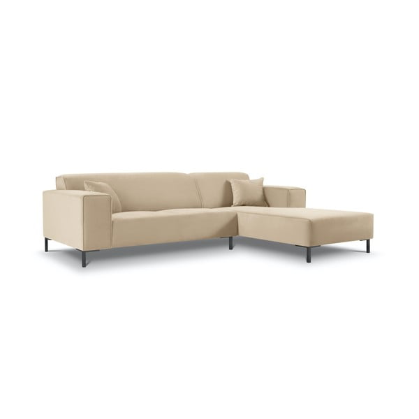 Smėlio spalvos aksominė kampinė sofa Cosmopolitan Design Siena, kampas dešinėje