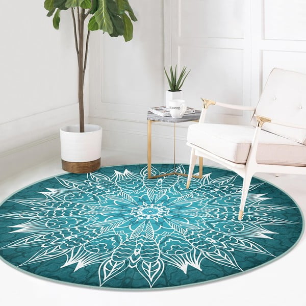 Skalbiamas/robotiniams dulkių siurbliams apvalios formos kilimas turkio spalvos ø 100 cm Comfort – Mila Home-image-2