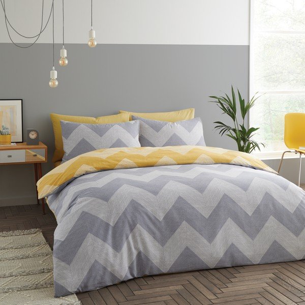 Geltonai pilka patalynė 200x135 cm Chevron Geo - Catherine Lansfield-image-2