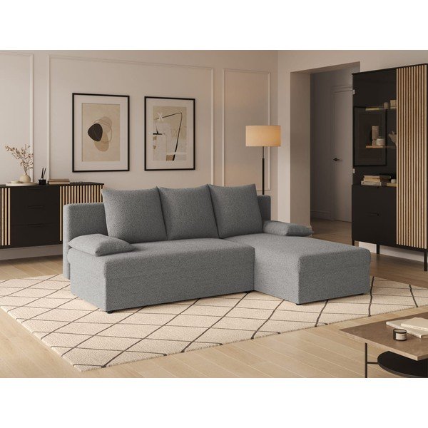 Pilkos spalvos sulankstoma/su sandėliavimo vieta kampinė sofa iš boucle Gino – ELTAP-image-1