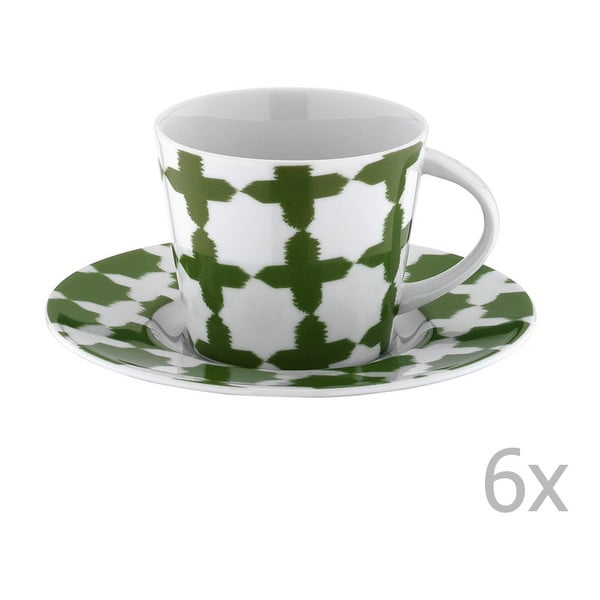 6 porcelianinių arbatos puodelių su lėkštutėmis rinkinys "Drosoula