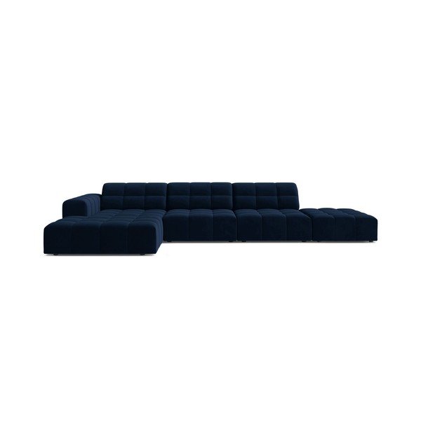 Tamsiai mėlynos spalvos kampinė sofa iš velveto (su kairiuoju kampu/su gultu) Chicago – Cosmopolitan Design