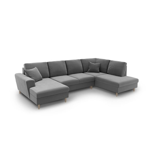 Šviesiai pilkos spalvos iš velveto sulankstoma/su sandėliavimo vieta kampinė sofa (su dešiniuoju kampu/„U“ formos) Kyoto – Cosmopolitan Design-image-2