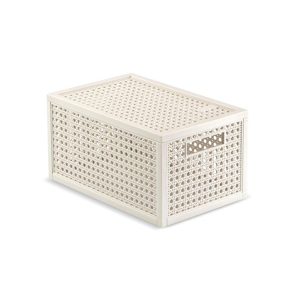 Kreminės spalvos iš perdirbto plastiko daiktadėžė su dangčiu 19x30x15 cm Kaya – Curver