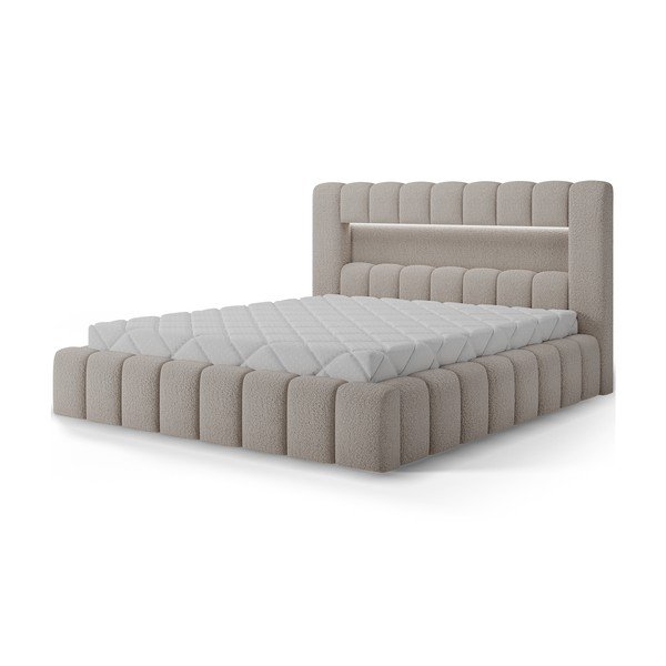 Smėlio spalvos dvigulė lova audiniu dengta su sandėliavimo vieta su lovos grotelėmis 140x200 cm Lamica – ELTAP