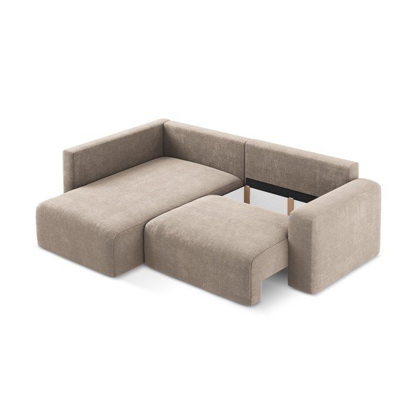 Smėlio spalvos sulankstoma/su sandėliavimo vieta kampinė sofa iš šenilinio audinio (su kairiuoju kampu/„L“ formos) Kona – Makamii-image-4