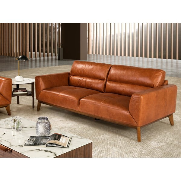 Trivietė odinė sofa Ángel Cerdá Cognac-image-4