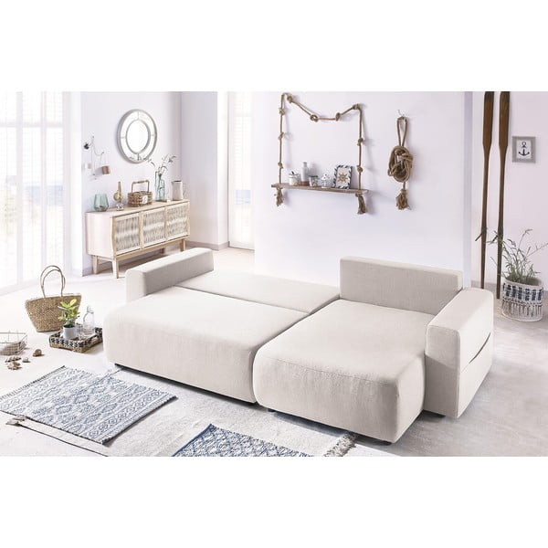 Šviesiai smėlio spalvos kampinė sofa-lova Bobochic Paris Envy-image-1