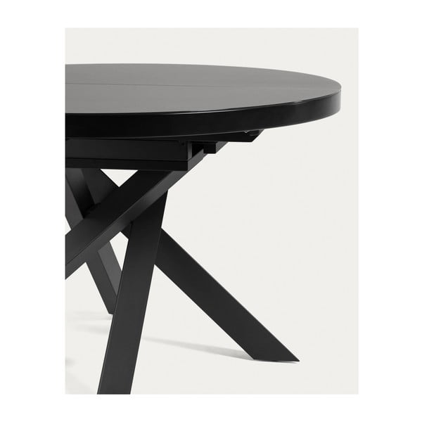 Apvalios formos prailginamas valgomojo stalas juodos spalvos su stikliniu stalviršiu ø 160 cm Vashti – Kave Home-image-4