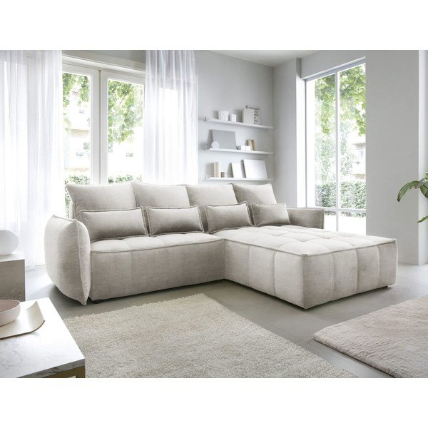 Smėlio spalvos iš velveto sulankstoma/su sandėliavimo vieta kampinė sofa (su dešiniuoju kampu/su gultu) Campo – ELTAP-image-1