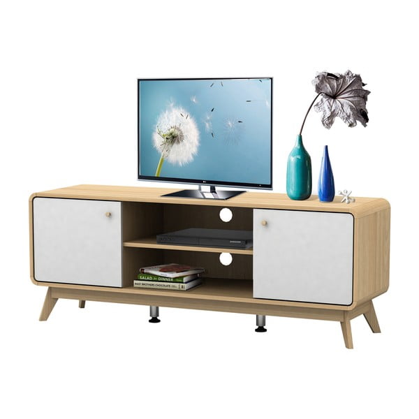TV spintelė baltos spalvos/natūralios spalvos iš ąžuolo 140x53 cm Caitlin – Støraa-image-3