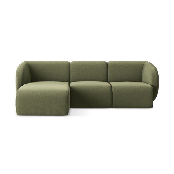 Žalios spalvos kampinė sofa iš velveto (su kairiuoju kampu/su gultu) Lani – Makamii