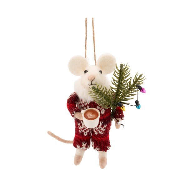 Iš tekstilės eglutės papuošimas 9 cm Mouse with Coffee – Sass & Belle